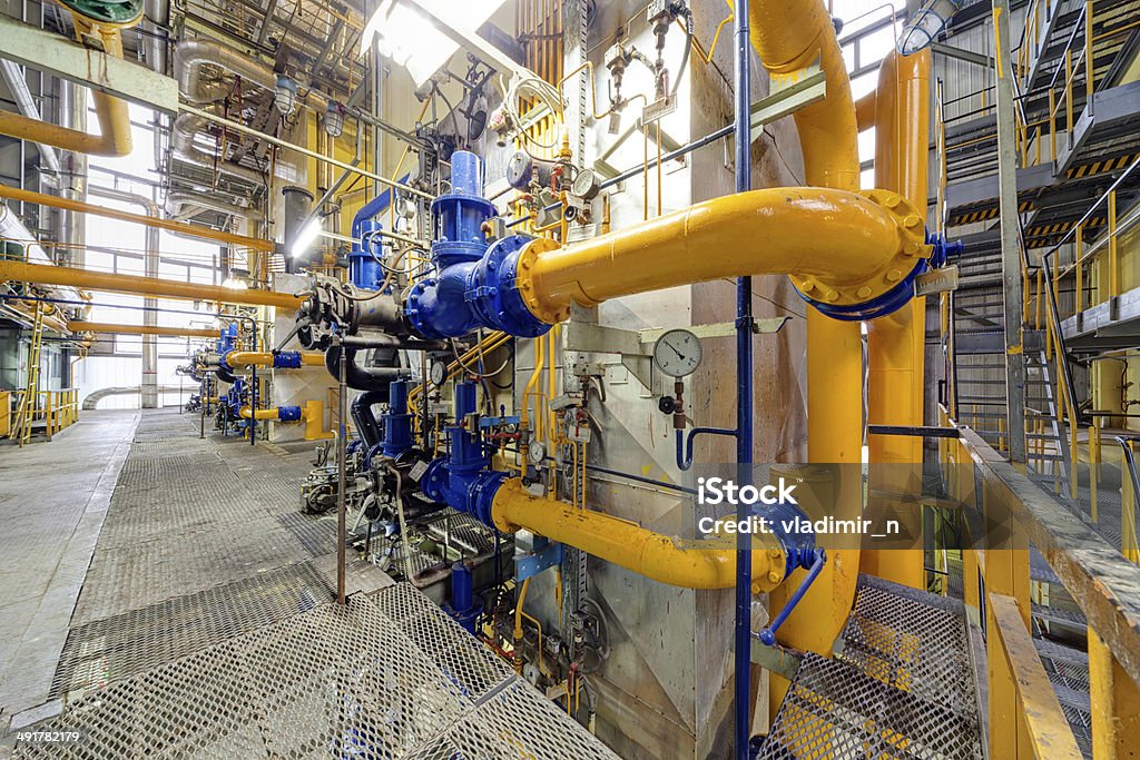 Chemical industry plant with pipes and valves
